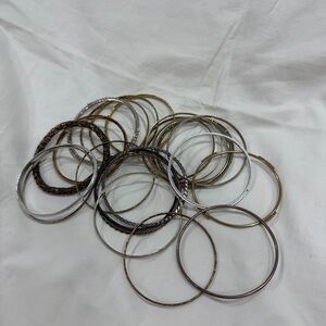 Mixed Metal Women's Bangle Bracelet Set - Gold, Silver & Rose Gold